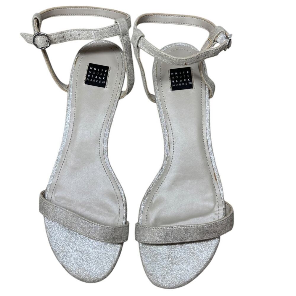 White House Black Market Women’s 7.5M Metallic Ankle Strap Low Heel Sandals